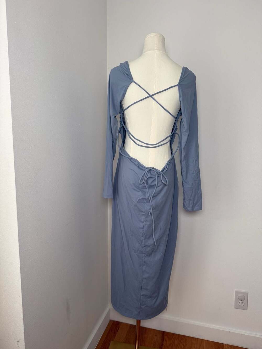 Halara Long Sleeve Midi Dress Size XL Blue Activewear Open Back